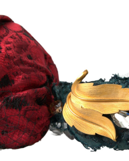 Dolce & Gabbana Red with multicolor Rose Silk Crystal Netted Logo Diadem Headband