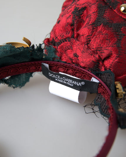 Dolce & Gabbana Red with multicolor Rose Silk Crystal Netted Logo Diadem Headband