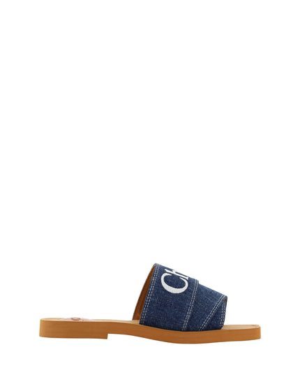 Chloé Sumptuous Cotton Woody Slide Sandals in Denim Blue