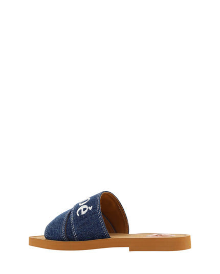 Chloé Sumptuous Cotton Woody Slide Sandals in Denim Blue