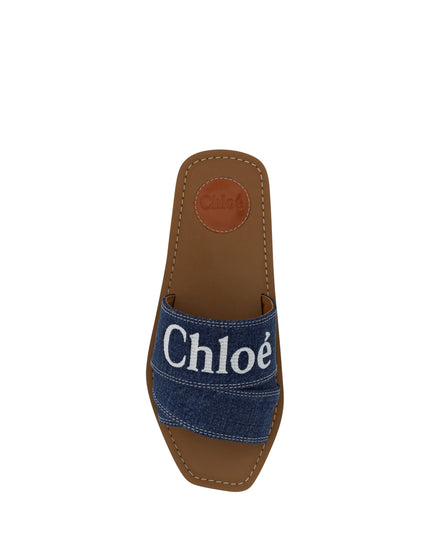 Chloé Sumptuous Cotton Woody Slide Sandals in Denim Blue