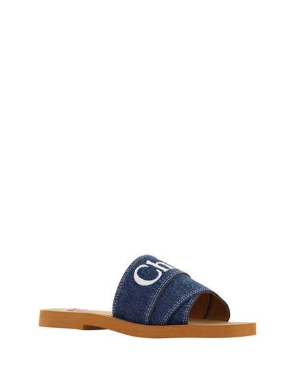 Chloé Sumptuous Cotton Woody Slide Sandals in Denim Blue