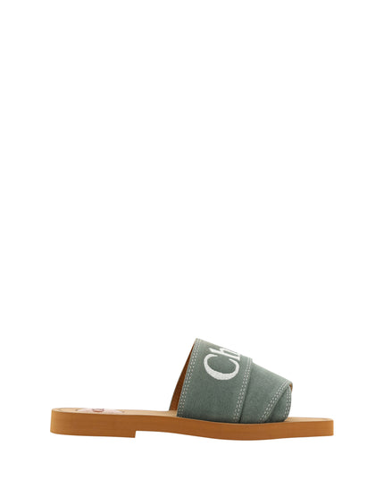Chloé Elegant Forest Green Cotton Slides