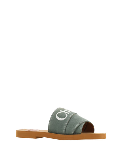 Chloé Elegant Forest Green Cotton Slides