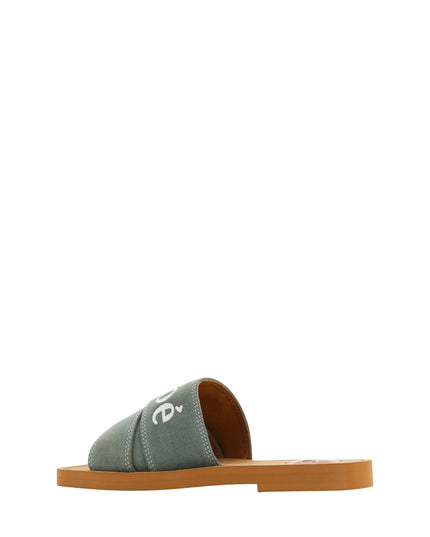 Chloé Elegant Forest Green Cotton Slides