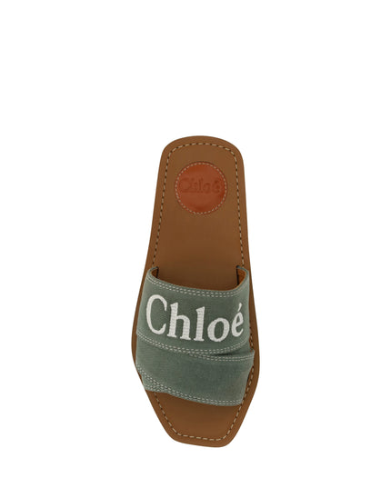 Chloé Elegant Forest Green Cotton Slides