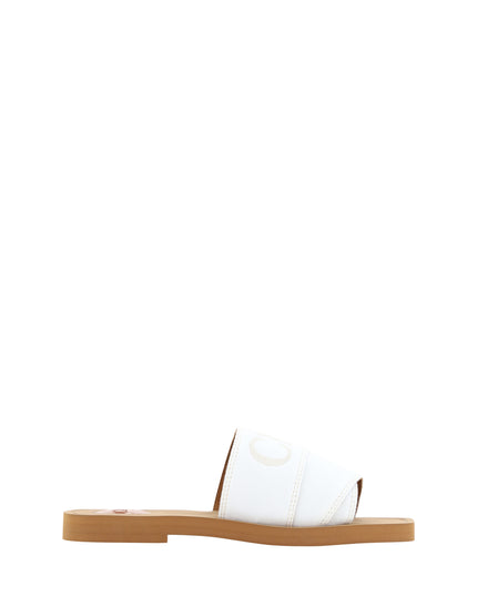 Chloé Elegant White Cotton Slide Sandals