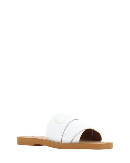 Chloé Elegant White Cotton Slide Sandals
