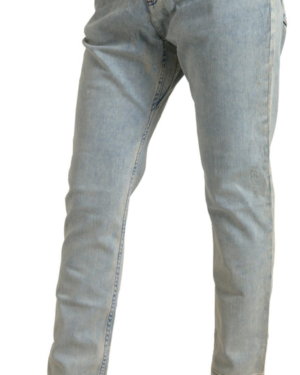 Dolce & Gabbana Blue Washed Cotton Mid Waist Skinny Jeans