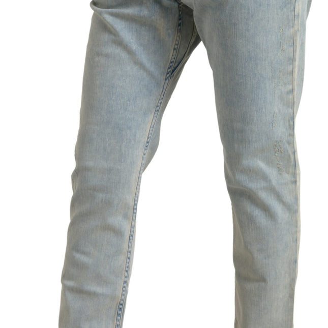 Dolce & Gabbana Blue Washed Cotton Mid Waist Skinny Jeans