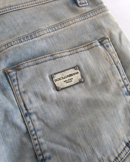 Dolce & Gabbana Blue Washed Cotton Mid Waist Skinny Jeans