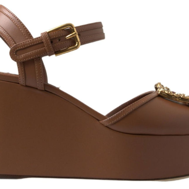Dolce & Gabbana Brown Leather AMORE Wedges Sandals Shoes