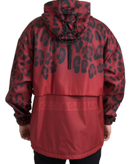 Dolce & Gabbana Red Leopard Hooded Rain Coat Jacket