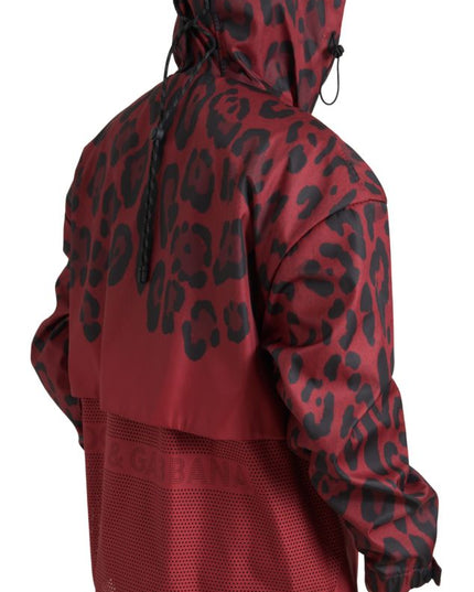 Dolce & Gabbana Red Leopard Hooded Rain Coat Jacket