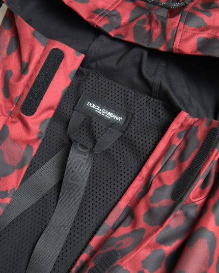 Dolce & Gabbana Red Leopard Hooded Rain Coat Jacket