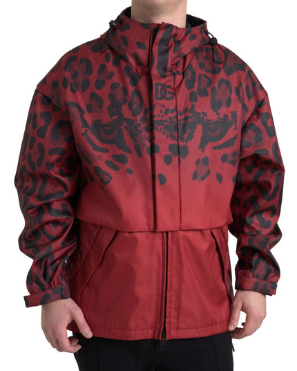 Dolce & Gabbana Red Leopard Hooded Rain Coat Jacket