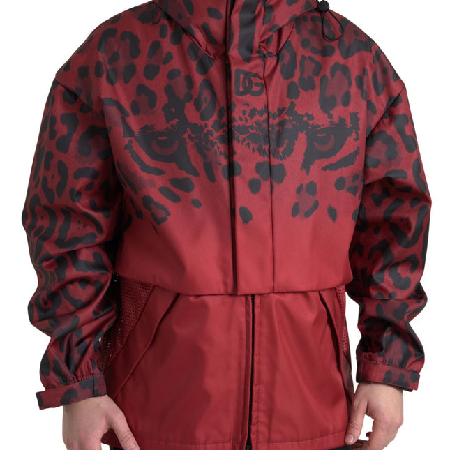Dolce & Gabbana Red Leopard Hooded Rain Coat Jacket