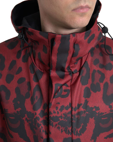 Dolce & Gabbana Red Leopard Hooded Rain Coat Jacket