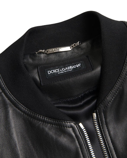 Dolce & Gabbana Black Leather Full Zip Bomber Men Jacket