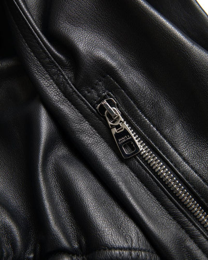 Dolce & Gabbana Black Leather Full Zip Bomber Men Jacket