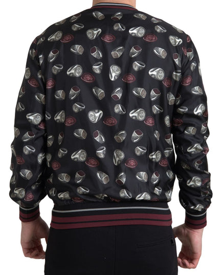 Dolce & Gabbana Black Ring Print Silk Crewneck Sweater