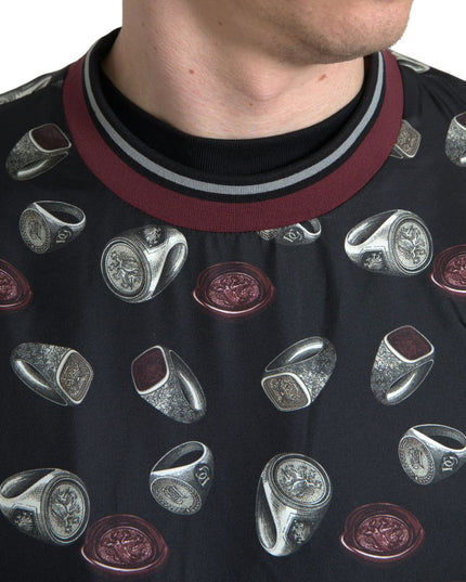 Dolce & Gabbana Black Ring Print Silk Crewneck Sweater