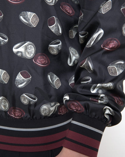 Dolce & Gabbana Black Ring Print Silk Crewneck Sweater