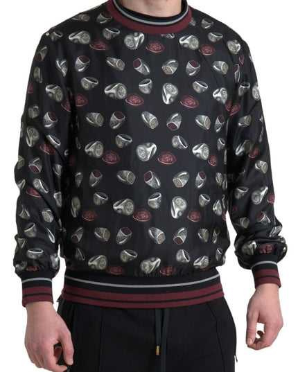 Dolce & Gabbana Black Ring Print Silk Crewneck Sweater