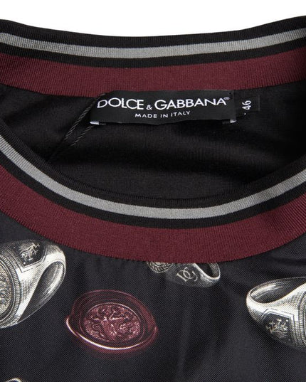 Dolce & Gabbana Black Ring Print Silk Crewneck Sweater