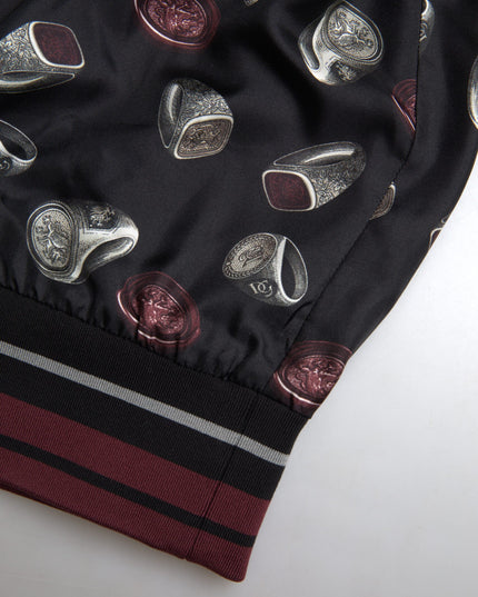 Dolce & Gabbana Black Ring Print Silk Crewneck Sweater