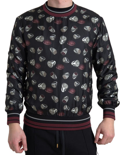 Dolce & Gabbana Black Ring Print Silk Crewneck Sweater
