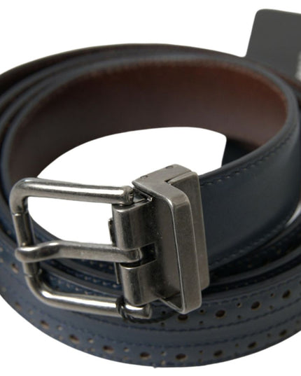 Dolce & Gabbana Blue Leather Perforated Metal Buckle Belt