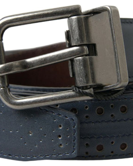 Dolce & Gabbana Blue Leather Perforated Metal Buckle Belt