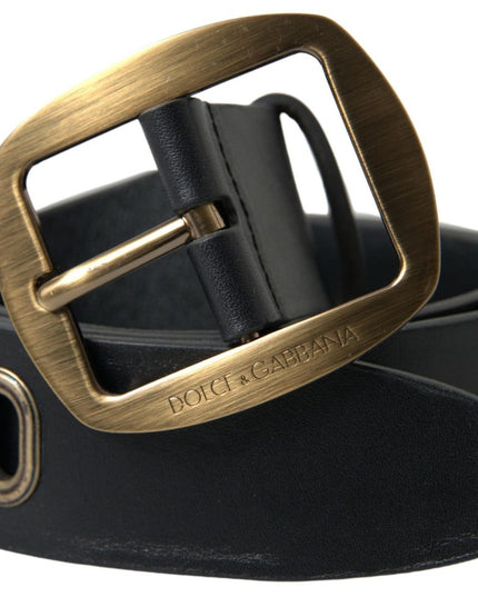Dolce & Gabbana Black Leather Gold Metal Buckle Men Belt