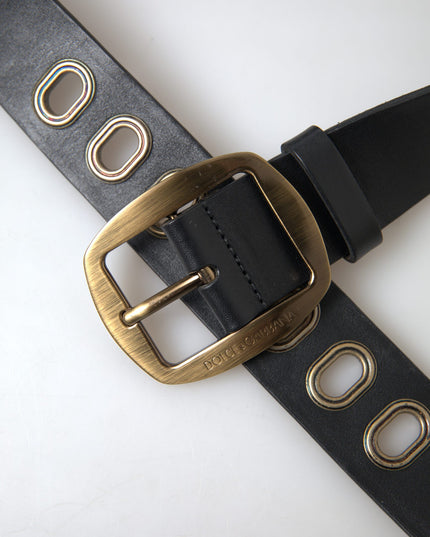 Dolce & Gabbana Black Leather Gold Metal Buckle Men Belt