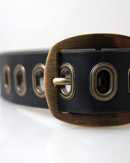 Dolce & Gabbana Black Leather Gold Metal Buckle Men Belt