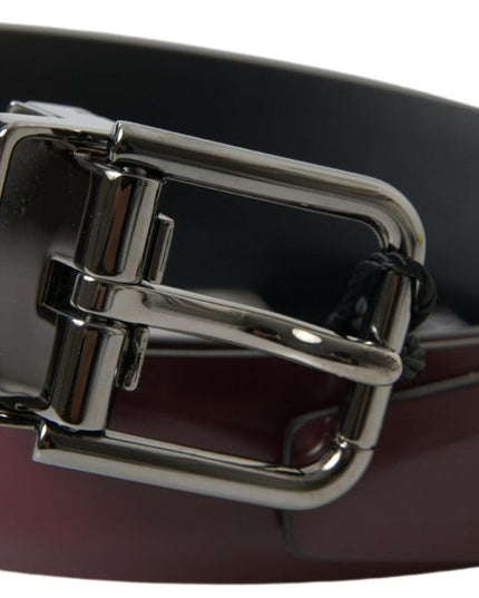Dolce & Gabbana Bordeaux Leather Silver Metal Buckle Belt