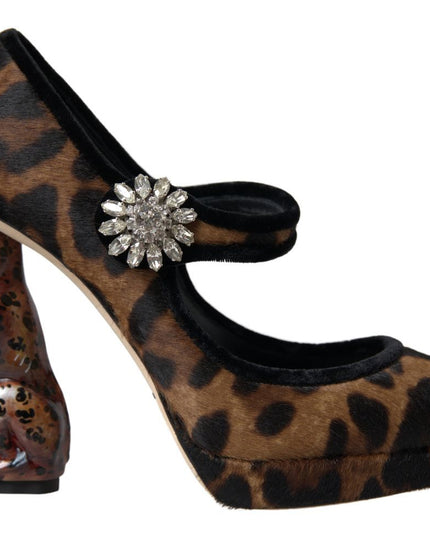 Dolce & Gabbana Black Brown Calf Leopard Heel Mary Jane Pump Shoes