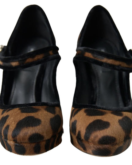 Dolce & Gabbana Black Brown Calf Leopard Heel Mary Jane Pump Shoes