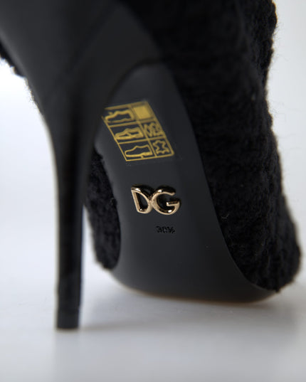 Dolce & Gabbana Black Stiletto Heels Mid Calf Boots