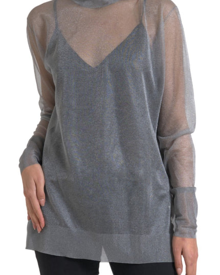 Dolce & Gabbana Gray Mesh Turtleneck Long Sleeve Blouse Top