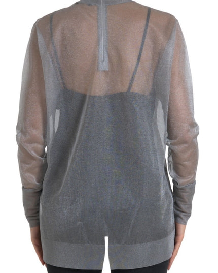 Dolce & Gabbana Gray Mesh Turtleneck Long Sleeve Blouse Top