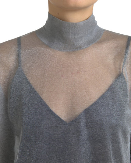 Dolce & Gabbana Gray Mesh Turtleneck Long Sleeve Blouse Top