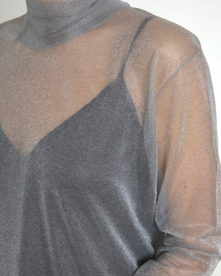 Dolce & Gabbana Gray Mesh Turtleneck Long Sleeve Blouse Top