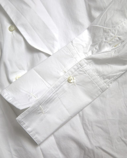 Dolce & Gabbana White Cotton Ascot Collar Long Sleeves Top