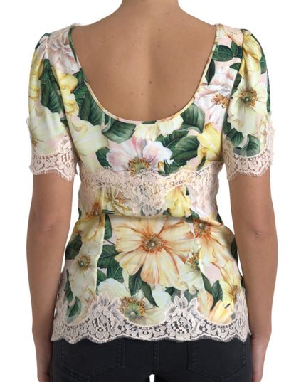Dolce & Gabbana Multicolor Floral Lace V Neck Blouse