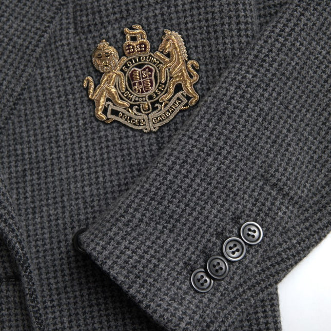 Dolce & Gabbana Gray Logo Embroidery Double Breasted Blazer