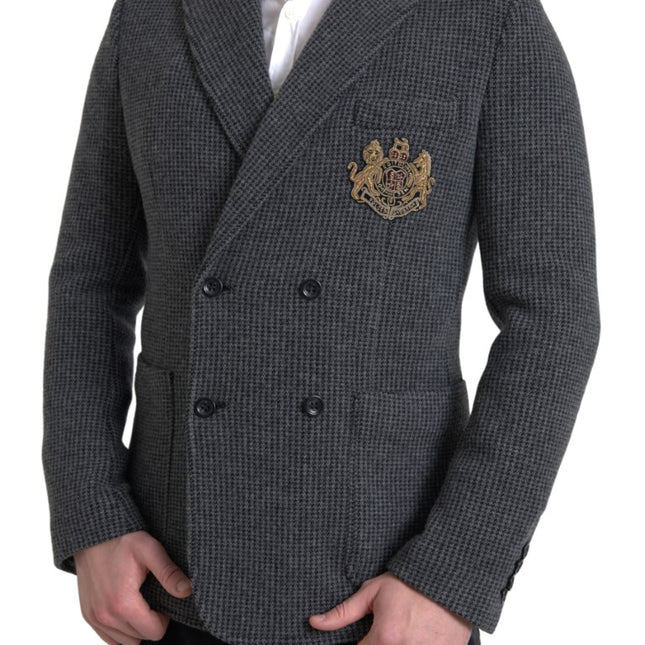 Dolce & Gabbana Gray Logo Embroidery Double Breasted Blazer