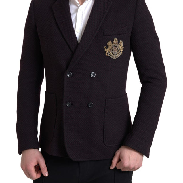Dolce & Gabbana Purple Logo Embroidery Double Breasted Blazer