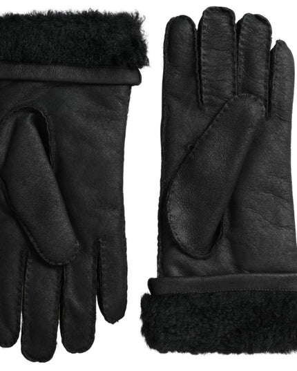 Dolce & Gabbana Black Leather Fur Short Hands Mitten Men Gloves